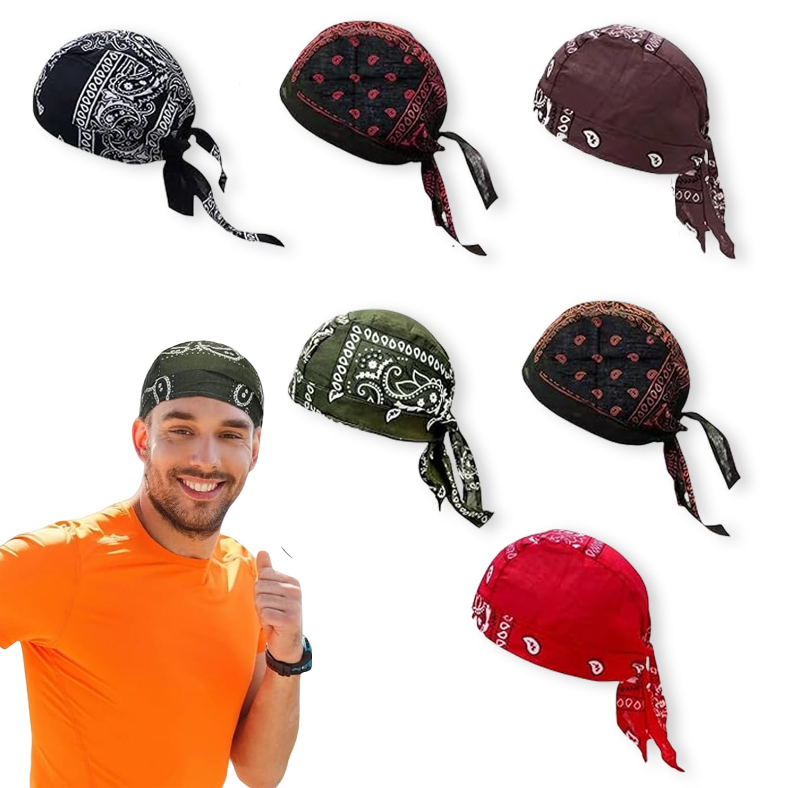 Livzikaroa 6pcs Cycling Bandana Headscarf Breathable Pirate Head Wrap for Running Riding Gym and Outdoor Activities