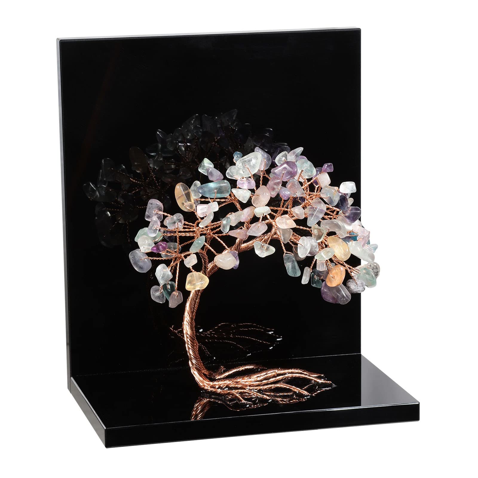 SUNYIK 2PCS Acrylic Fluorite Money Tree Bookend for Shelves Handmade Tree of Life Book Shelf Decorative Book Ends for Heavy Books Office Home