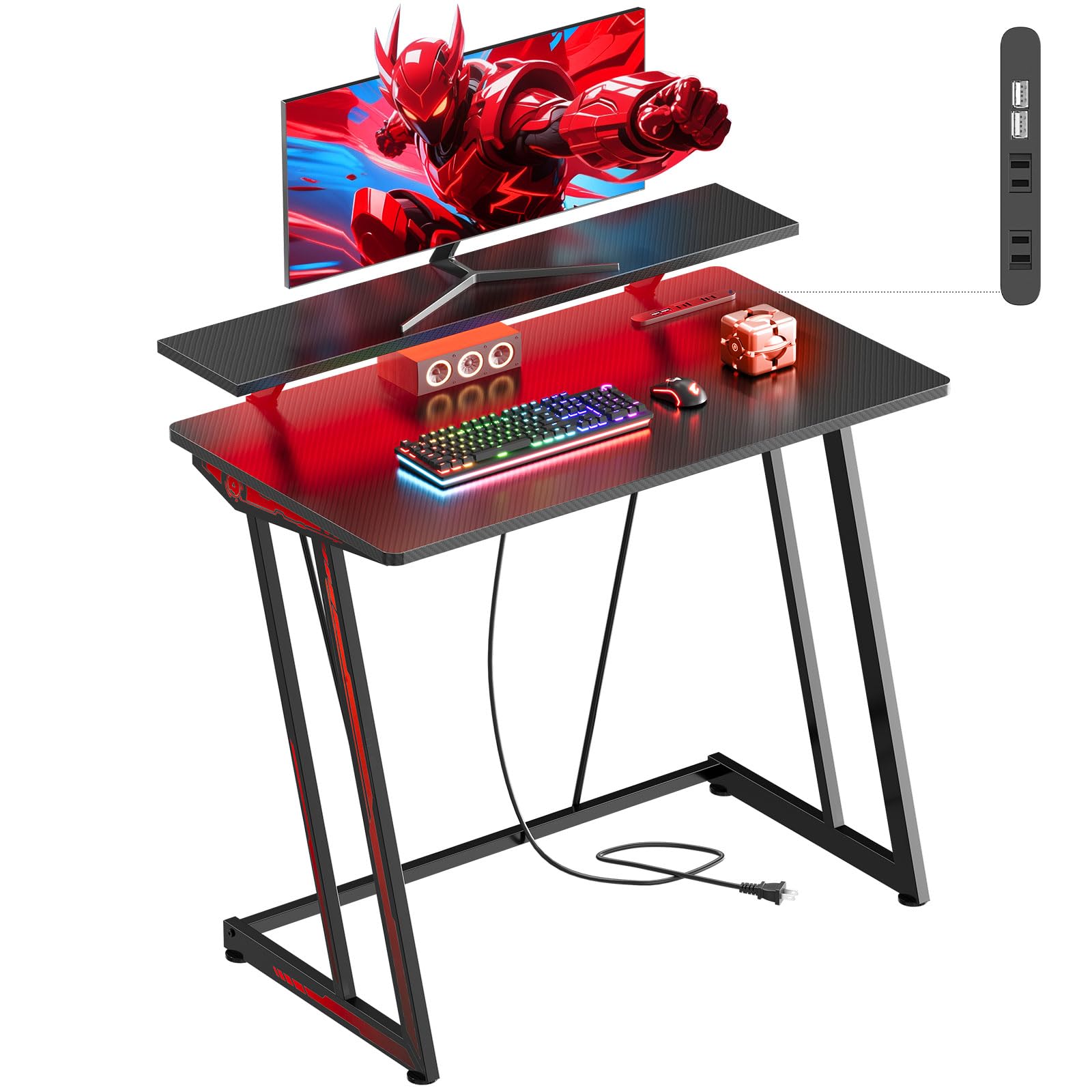 Amazon | YeTom LEDゲーミングデスク 幅80cm RGB光る 省スペース 