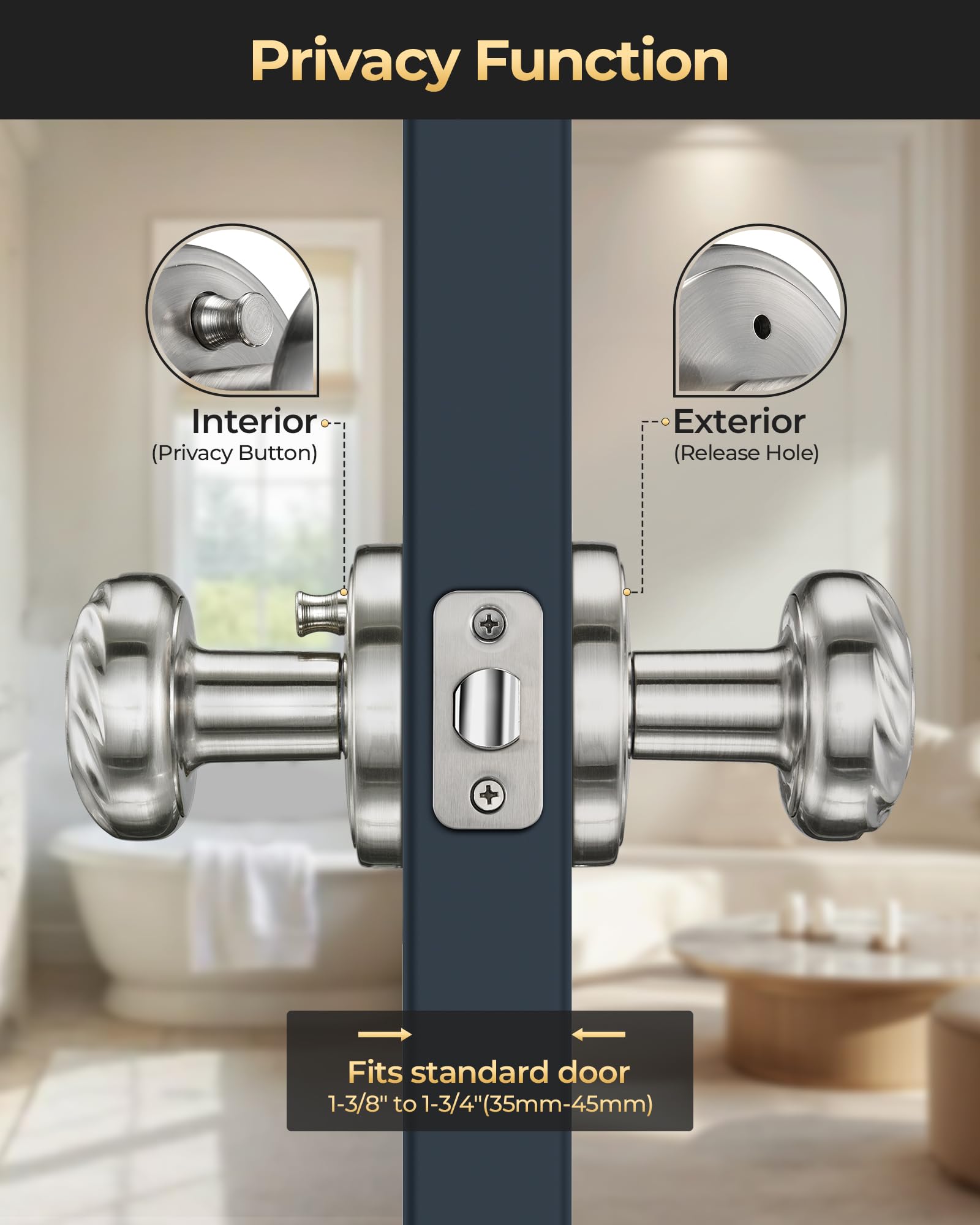 Brushed Nickel Door Knobs - 6 Pack Zinc Alloy -5