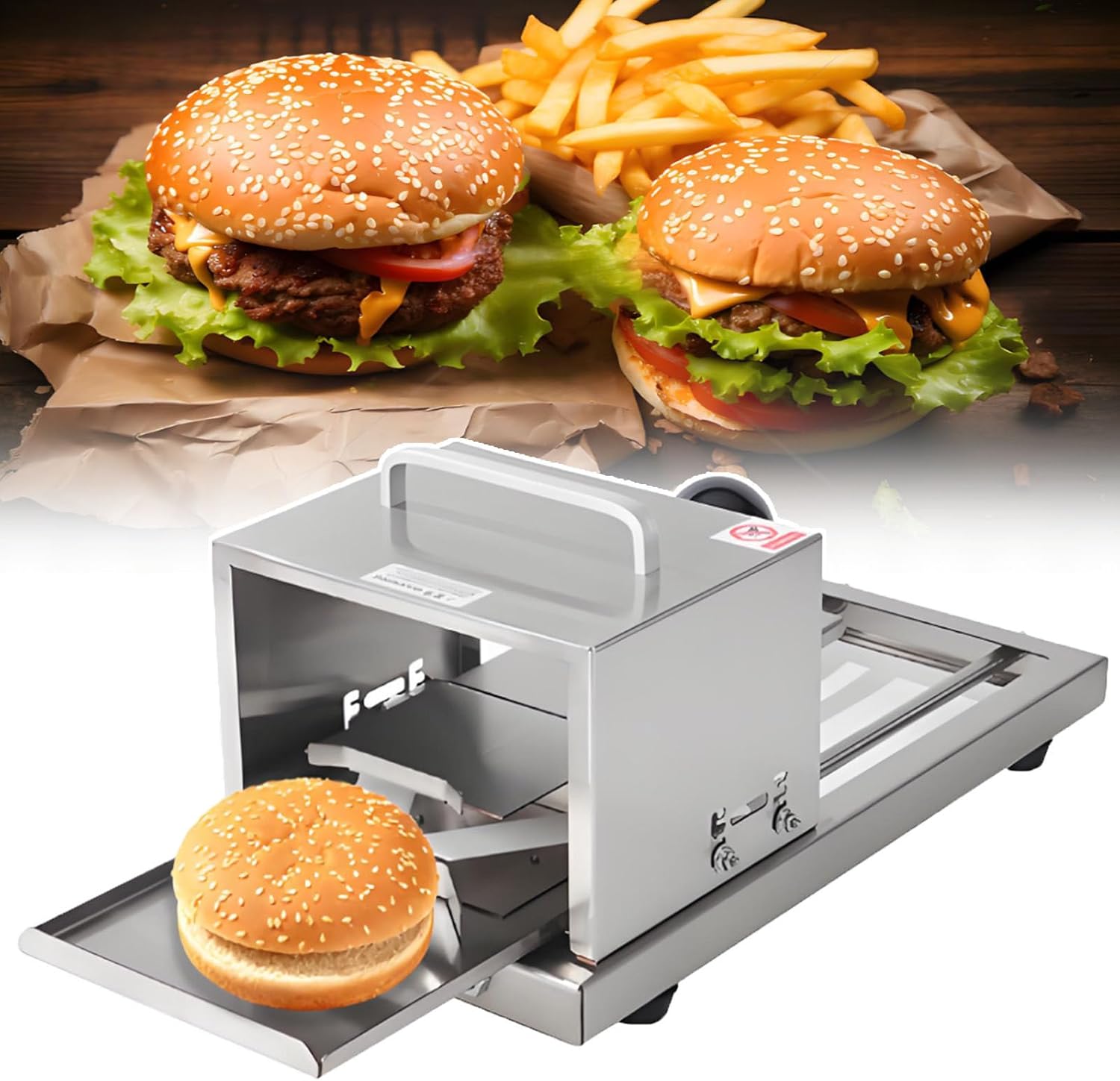 2026 Manual Hamburger Bun&Bagel Slicer Cutter - Commercial &Home Bread Slicing Tool, 4-Level Thickness Adjustment, Stainless Steel Round Bagels Portioning Machine,Tray Size 12×15cm