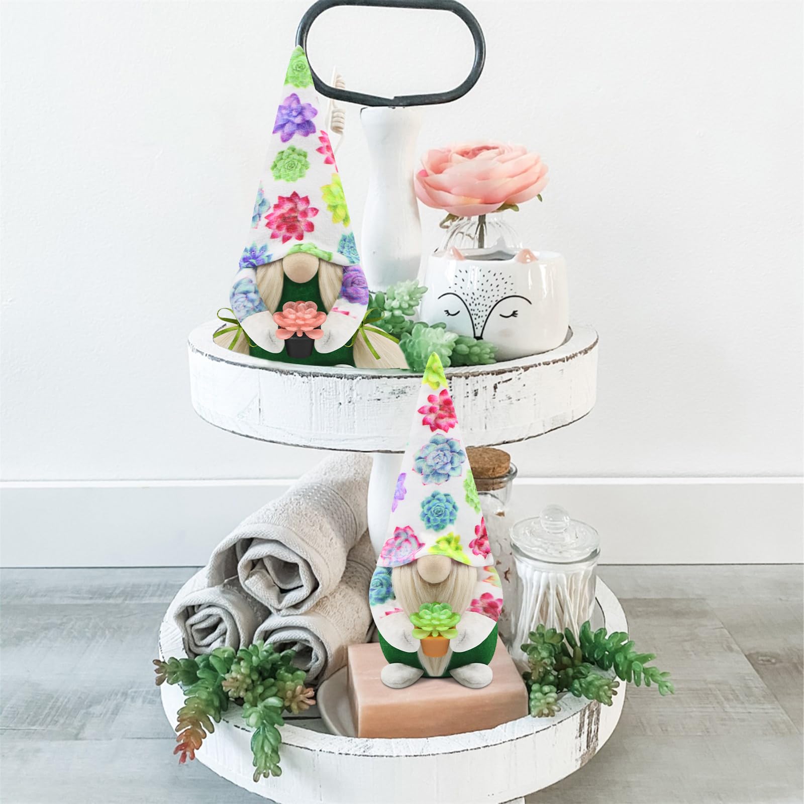 Frühlings Wichtel Figuren Keramik Mit Fruchtmotiv - Osterwichtel Deko Für Wohnzimmer, Garten Und Regale