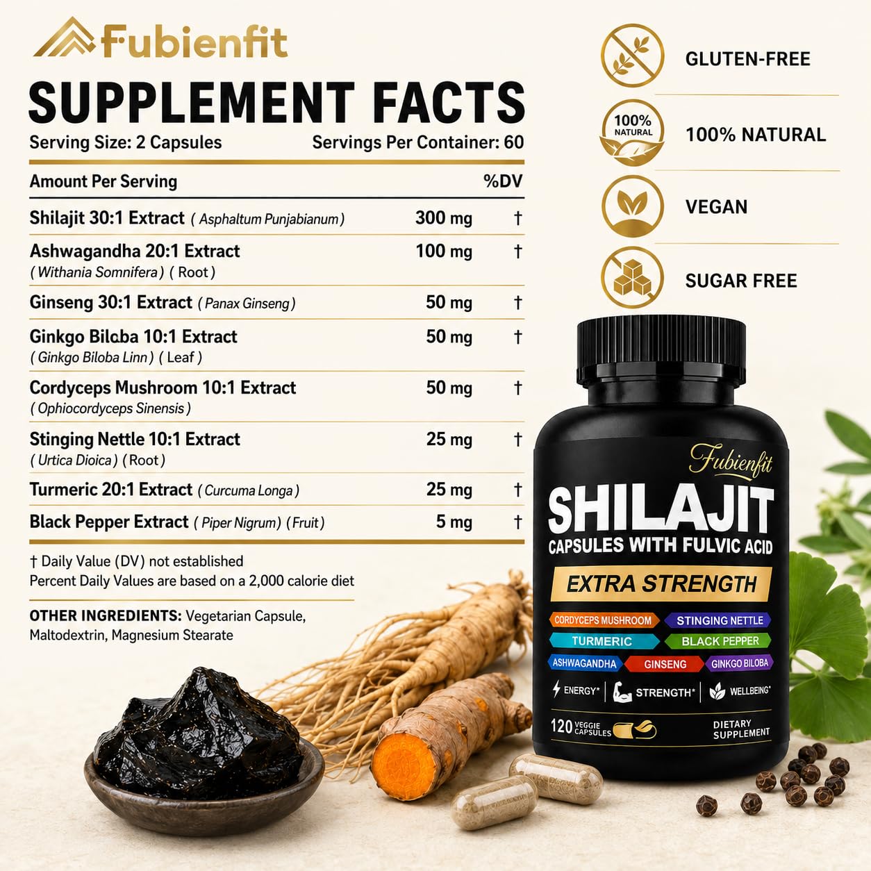 Shilajit for Men with Fulvic Acid, 8-in-1 Botanical Blend, 120 Capsules — Amazon image 2