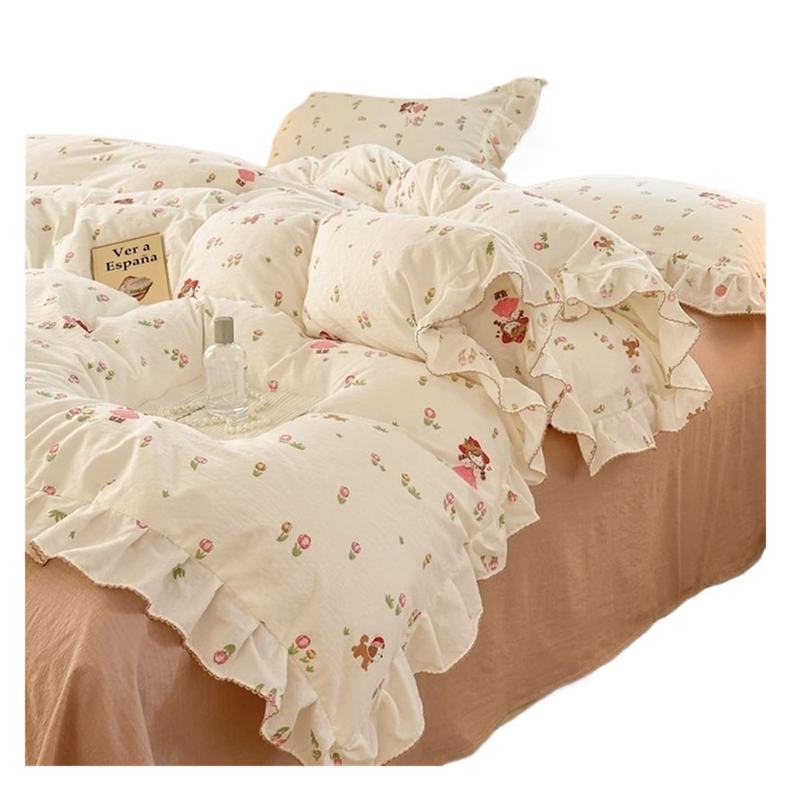 GCYEIDMA Ruffle Duvet Cover Bedding Sets Ruffle Lace Bow Quilt Cover Romantic Bedclothes Decor Woman Bedroom Duvet 4pcs(Color 9)