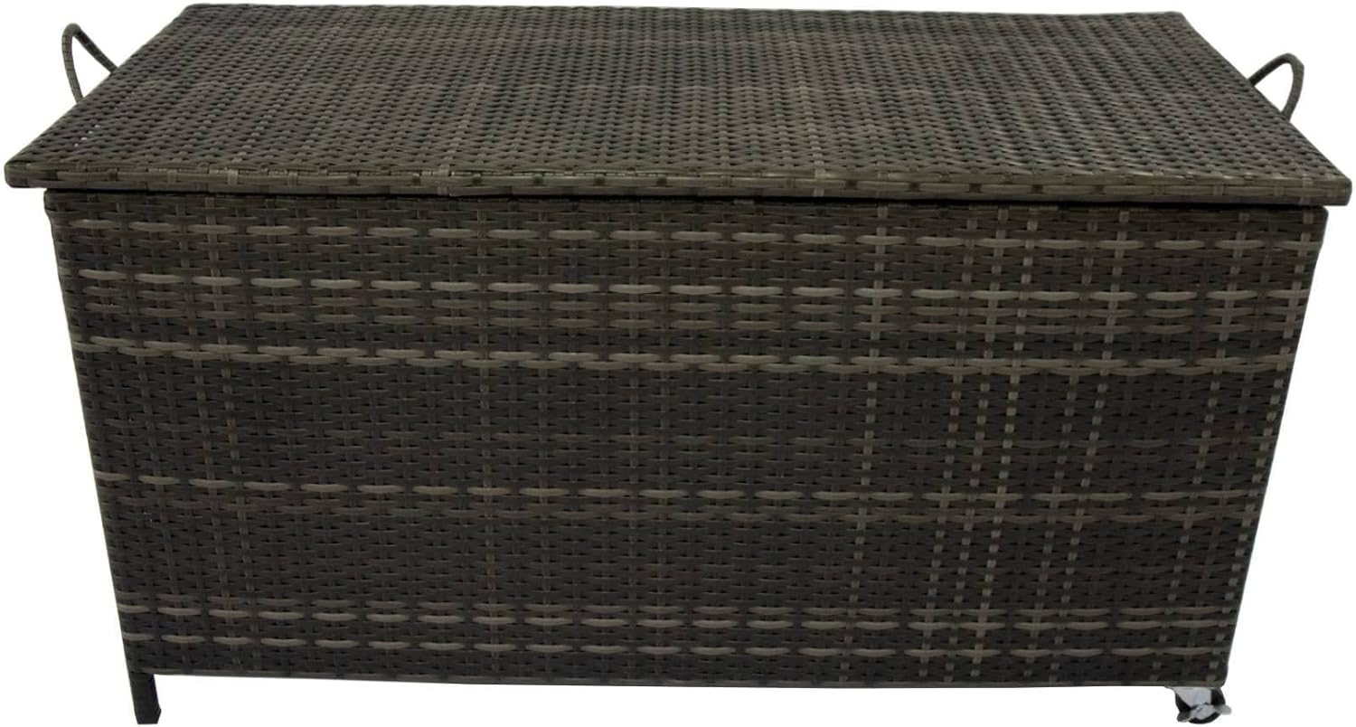 Panana Large Garden Storage Box Rattan Deck Box with Wheels, Zippered Liner Outdoor Patio Wicker