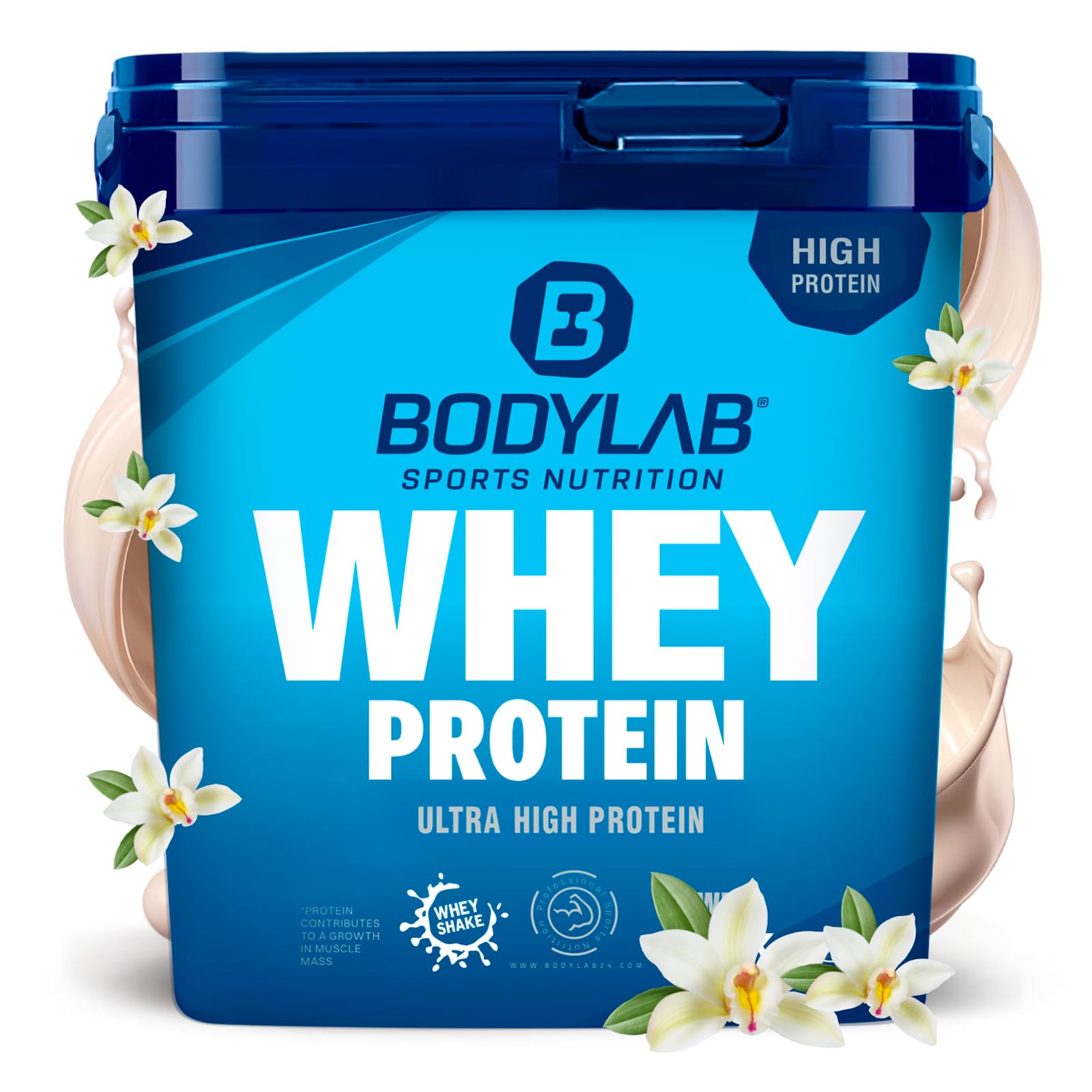 Bodylab24 Whey Protein Powder Vanille bourbon 2kg, pour des muscles plus forts, protéine de lactosérum peut favoriser la construction musculaire, avec 80% de protéines, sans aspartame