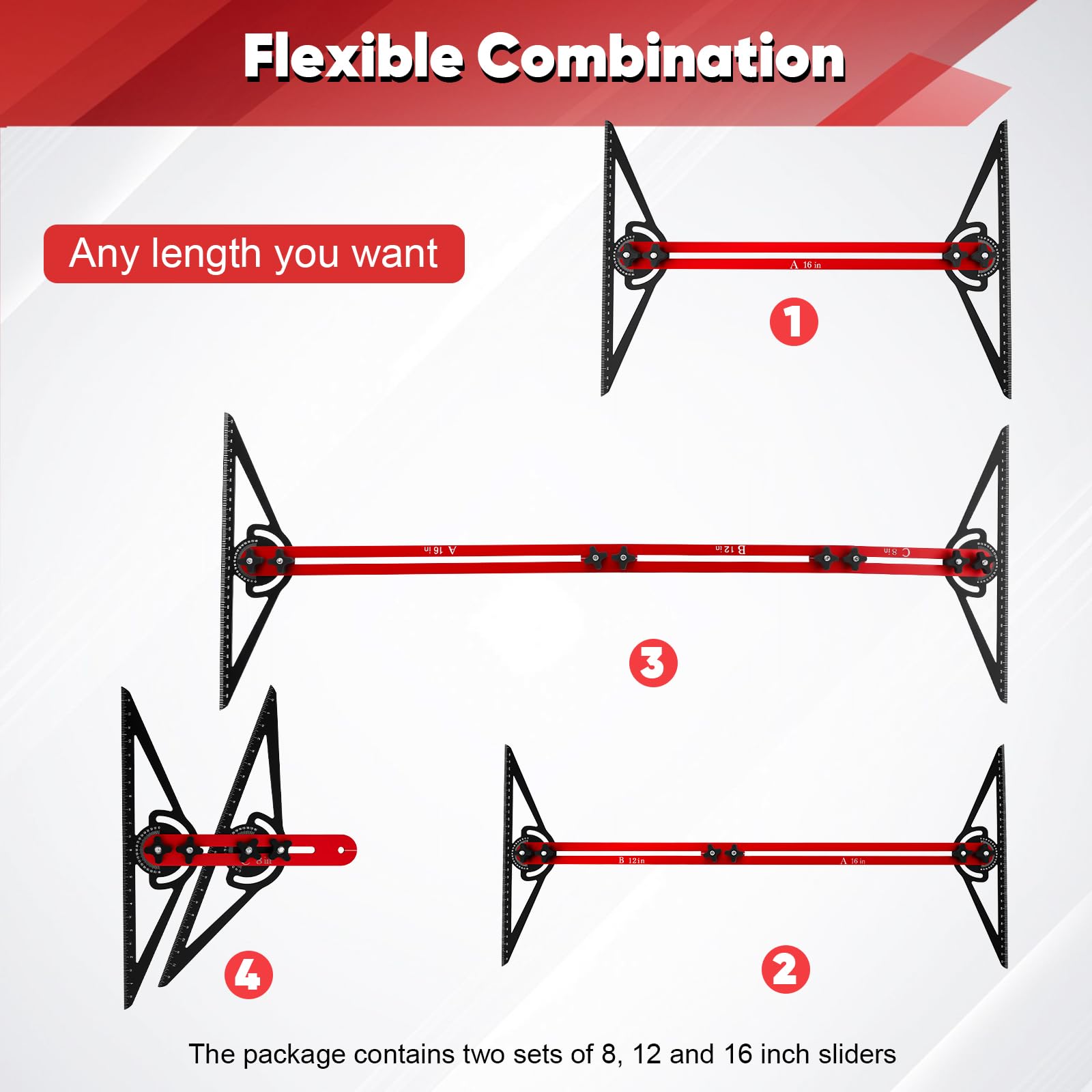 Treppenstufen-Schablonenwerkzeug, Aluminiumlegierung Treppenmesswerkzeug Treppenstufen-Messgerät Treppenlehre für Treppen Auflagen Und Trennwände Messbereich von etwa 27 cm bis 154 cm abzudecken