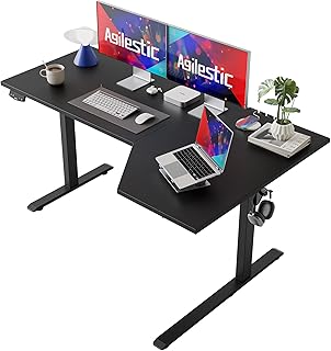 Electric Standing Desk, L Shaped 150x90cm Height Adjustable Desk, Sitting and Standing Table for Home Office, Ergonomic Emerging Computer Desk with Splice Board, Black