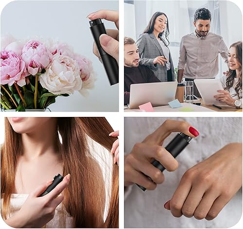 Miniatura 6 de Botella atomizadora de perfume (0.3 fl oz, 4 unidades), pulverizador dispensador recargable de colonia vacía portátil para viajes (negro)