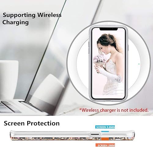 Miniatura 6 de Funda para iPhone 12 Pro Max, funda de lujo para mujer, diseño de flores naturales con purpurina, carcasa trasera dura con parachoques de TPU para