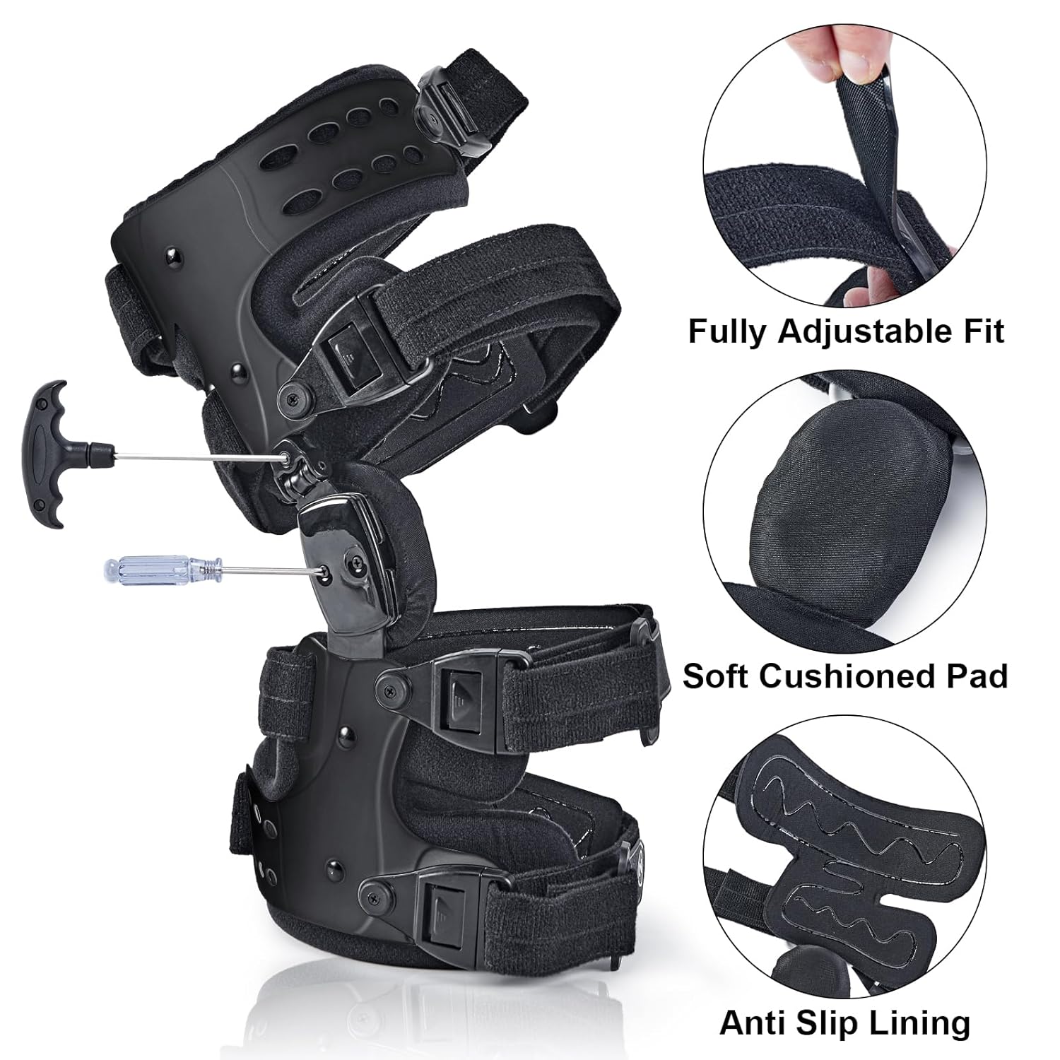 OA Unloader Knee Brace - Arthritis Pain Relief, Osteoarthritis, Bone on Bone Knee Joint Pain, Cartilage Defect Repair, Avascular Necrosis Hinged, Degeneration (Black Right)