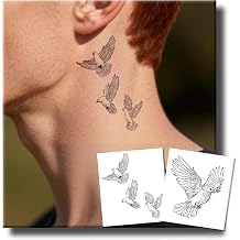 Dove Semi Permanent Tattoo, 2 Sheets Realistic Doves Bird Temporary Tattoo for Neck & Arm, Peace Symbol Small Tattoos for Men Women Adults, Waterproof & Lasts 12 Weeks, Exquisite Packaging