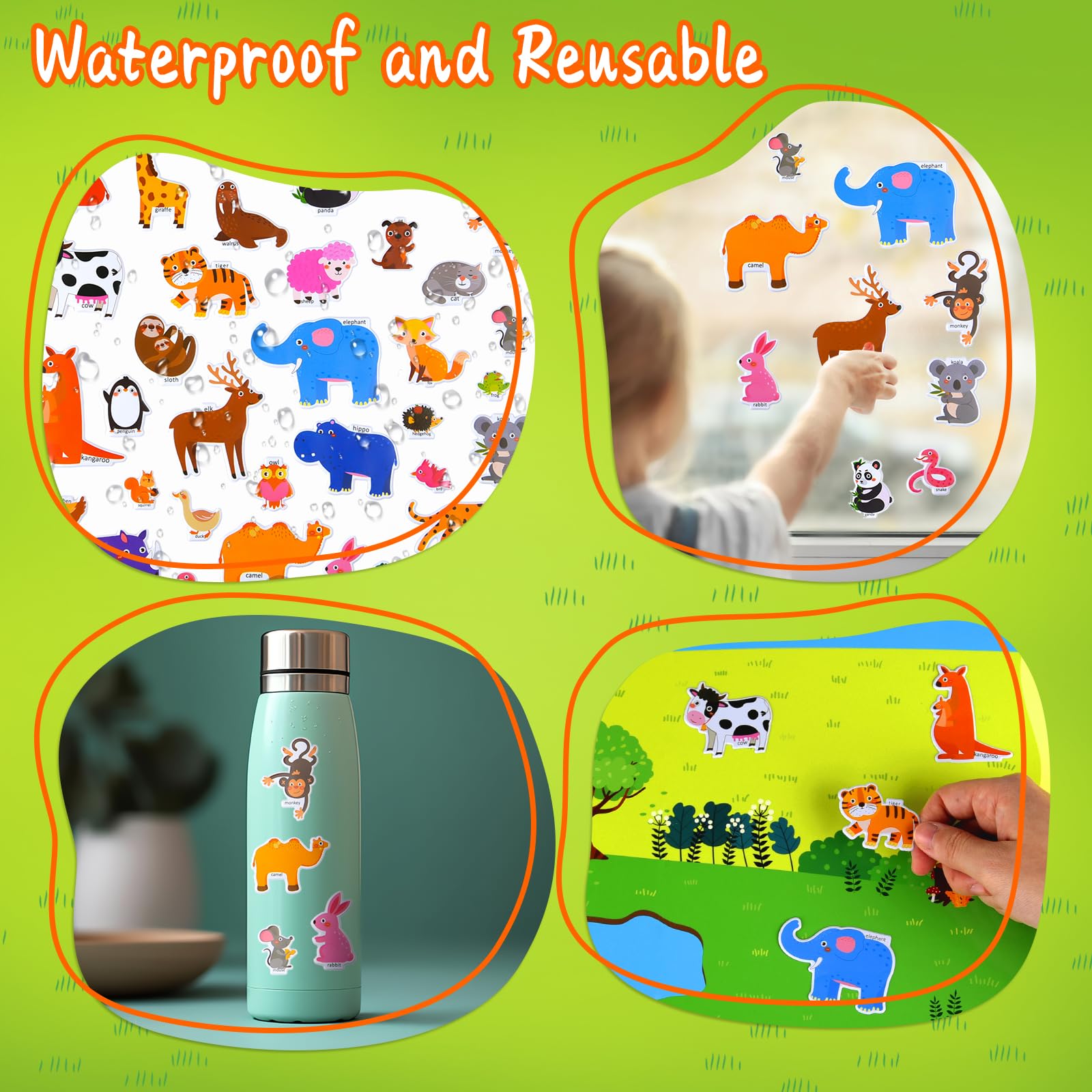 NEBURORA Livre d'autocollants gonflés réutilisables pour enfants, 88 autocollants animaux,livre d'autocollants de voyage et autocollants de scènes de jouets d'apprentissage éducatifs