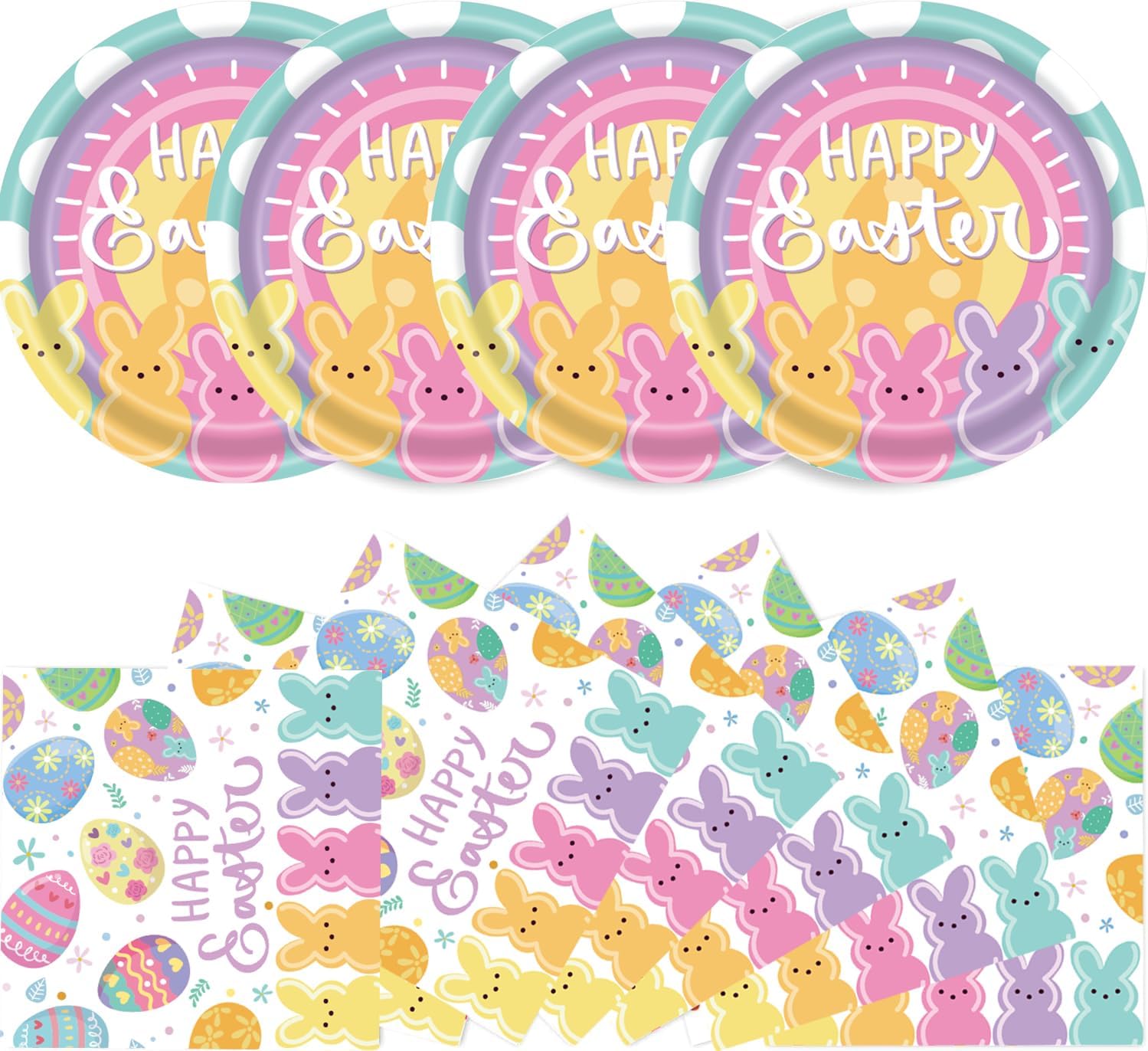 Easter Party Decorative Paper Plate Napkins,Spring Party Happy Easter Bunny Rabbit Egg Disposable Tableware Decorations for Home Kids