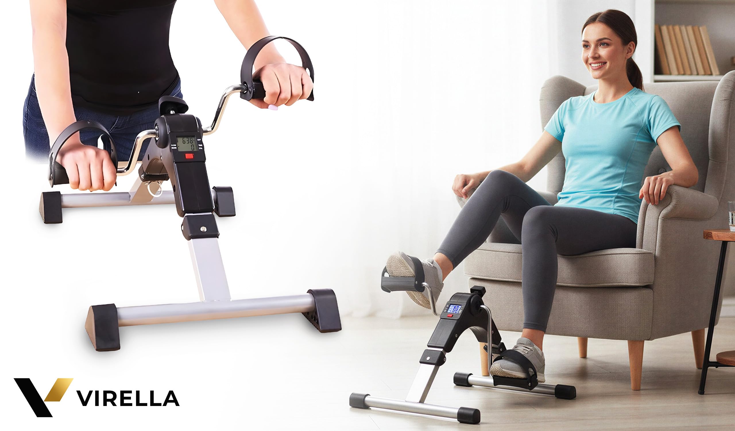 Virella Mini rower treningowy przenośny ćwiczący siłownia fitness noga ramię trening regulowany opór z wyświetlaczem LCD dla kobiet i mężczyzn