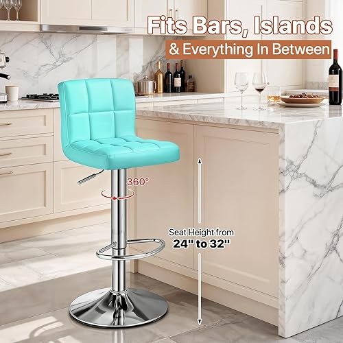 Miniatura 33 de Magshion Juego de 2 taburetes de bar, modernos taburetes de bar giratorios de piel sintética con respaldo, sillas de bar cuadradas ajustables sin