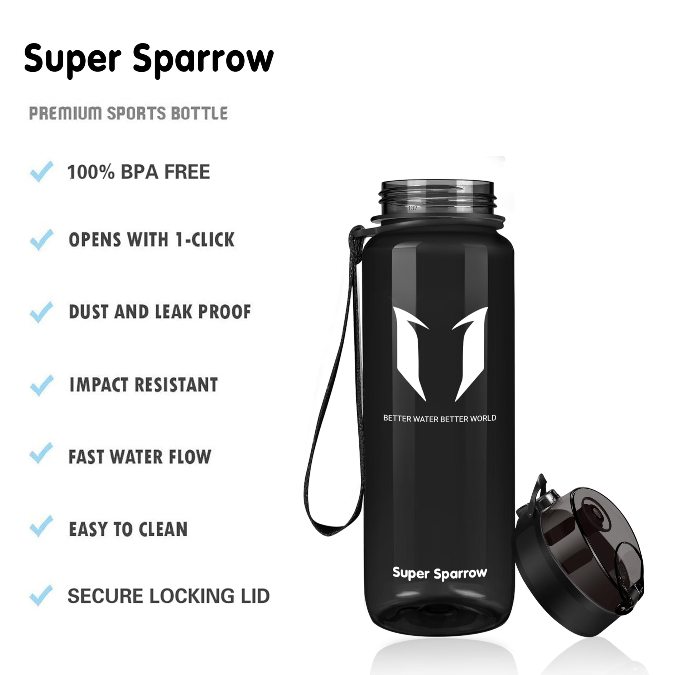 Super Sparrow Borraccia Sportiva & Bottiglia Bambini Senza Perdite - 350ml/500ml/750ml/1L/1.5L - Senza BPA