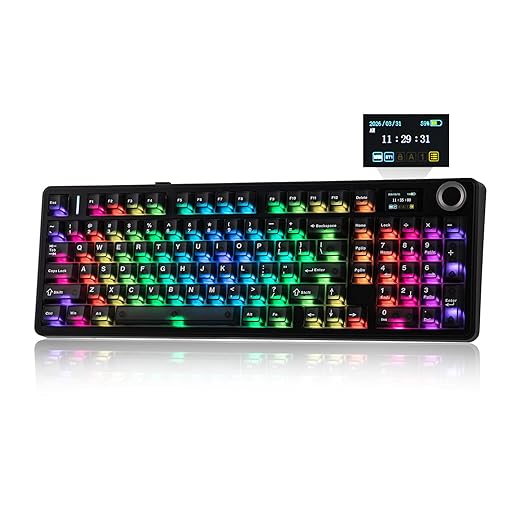 EPOMAKER Aula F99 MAX Wireless Mechanical Keyboard, Smart Screen & Knob, 8000mAh, 2.4Ghz/BT Creamy Keyboard, Pre-Lubed Switch, Hot-Swappable, RGB Backlit, Custom Software (Black)