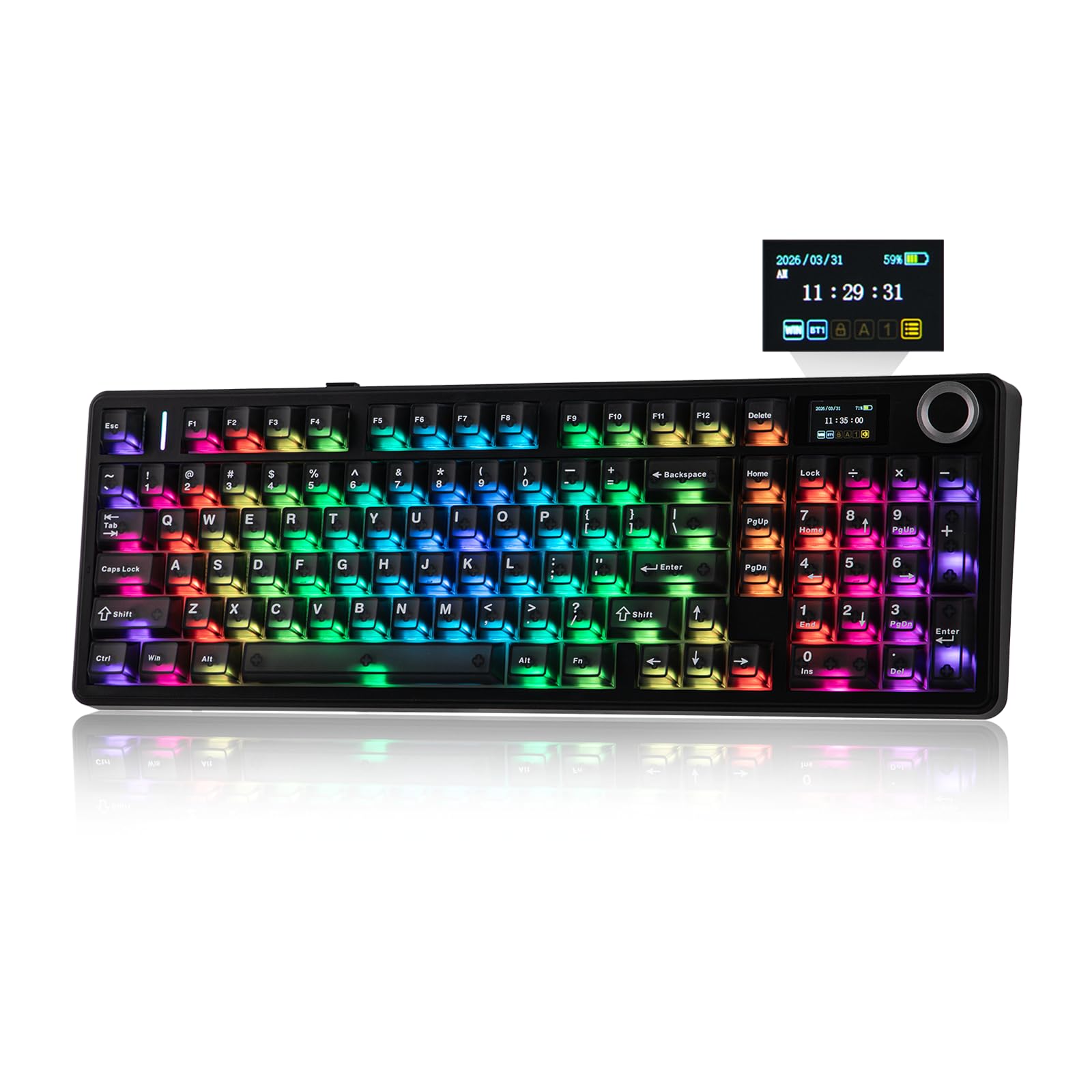 EPOMAKER Aula F99 MAX Teclado Mecánico Inalámbrico, Pantalla&Perilla, 8000mAh, Teclado Cremoso de 2.4Ghz/BT, Switch Prelubricado, Intercambiable en Caliente, RGB, Software Personalizable (Negro Mate)