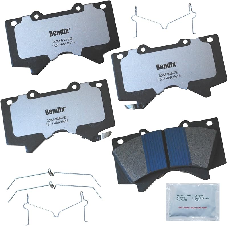 Pastilhas de freio dianteiras semimetálicas Bendix Fleet Metlok MKD1303FM para Lexus LX570, Toyota Land Cruiser, Sequoia e Tundra – 1 conjunto