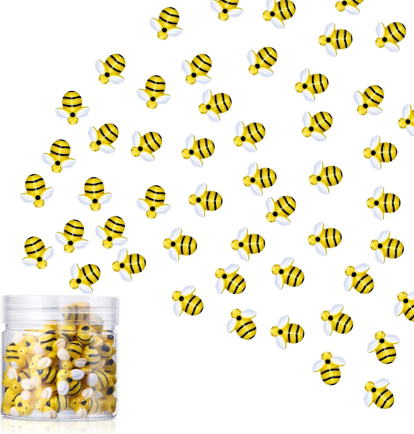 45 Pieces Tiny Bees Craft Decoration Party Decor Honey Resin Bee Flatback Bee Shaped Embellishment with Storage Box for DIY Craft Home (0.74 Inch)