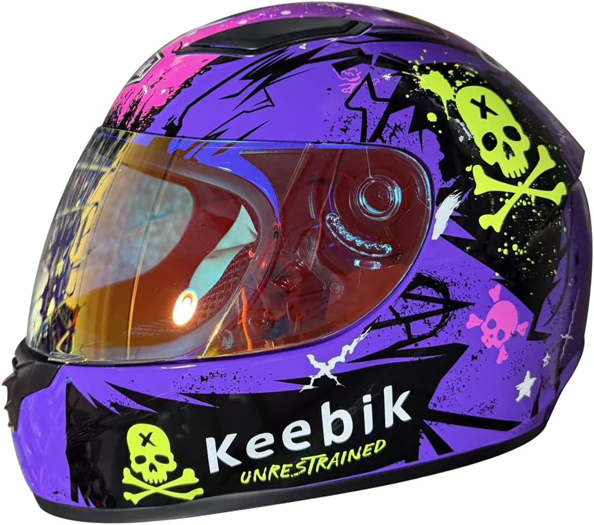 Motorcycle Skull Helmets for Adult Men Women, Full Face Lightweight Street Bike Racing DOT Graffiti Helmet with Extra Clear Visor