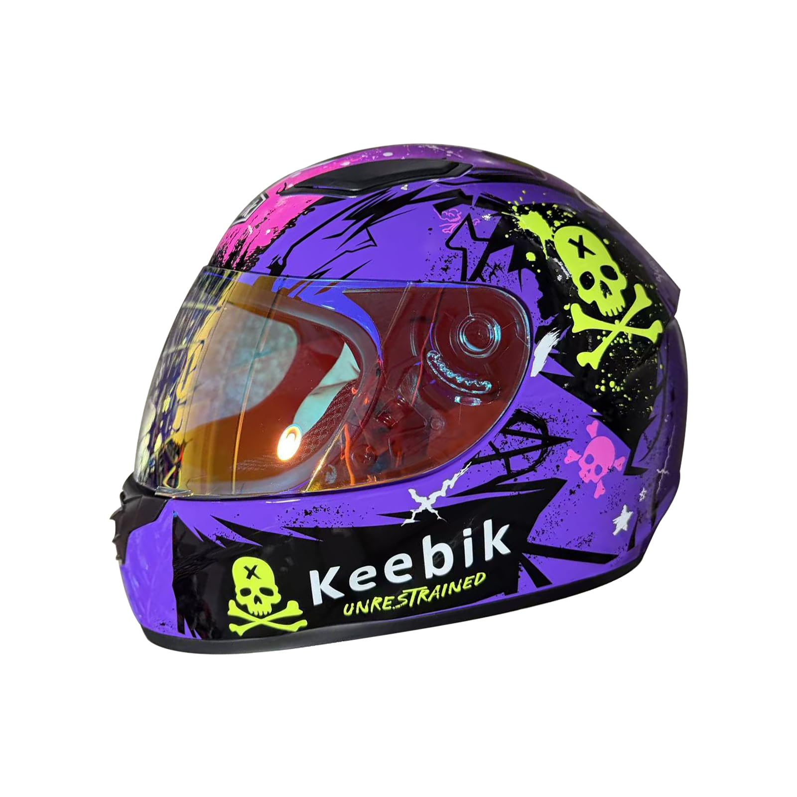 Motorcycle Skull Helmets for Adult Men Women, Full Face Lightweight Street Bike Racing DOT Graffiti Helmet with Extra Clear Visor