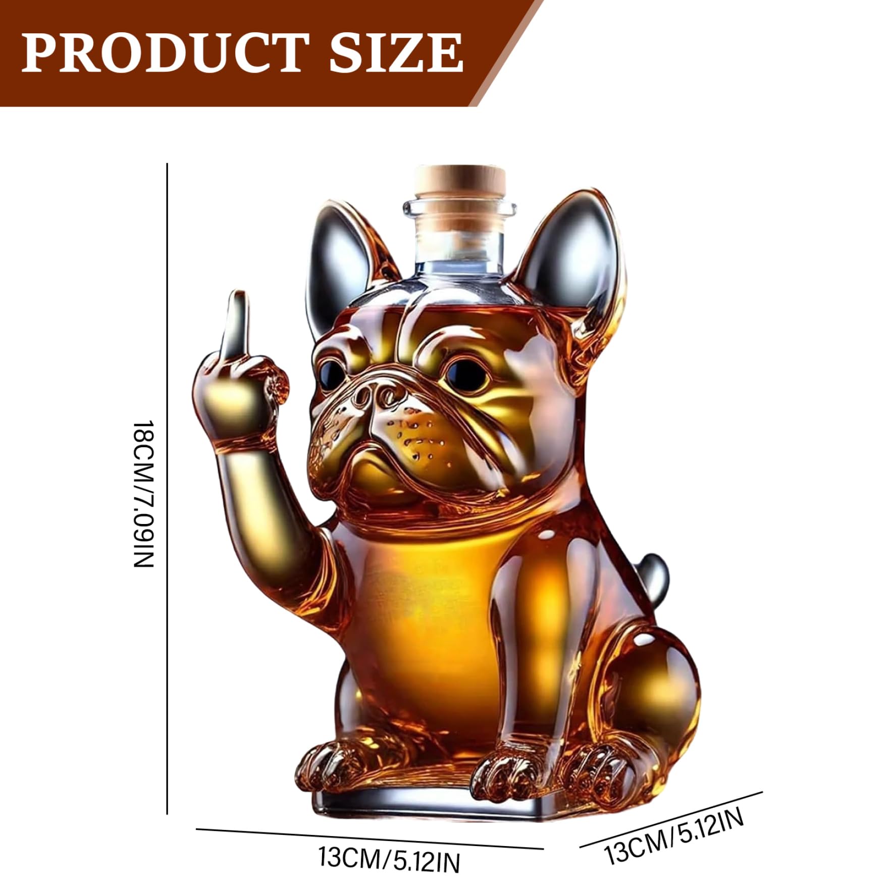 Bouteille de whisky, 7x5x5 pouce bouteille de liqueur bouledogue française drôle montrant son majeur en verre transparent en verre bouteilles whisky pour le vin, tequila