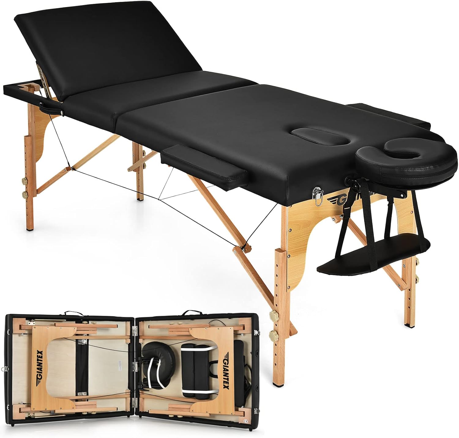Giantex 3 Folding Portable Massage Table, Height Adjustable Massage Bed