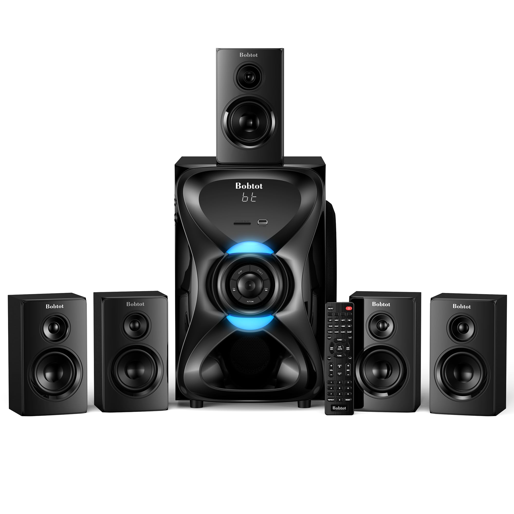 Surround Sound Systems Wireless Rear Satellite Speakers - 1000W Peak Deep Bass 8 inch Subwoofer 5.1/2.1 Channel Home Theater System with ARC Optical Bluetooth Karaoke Input
