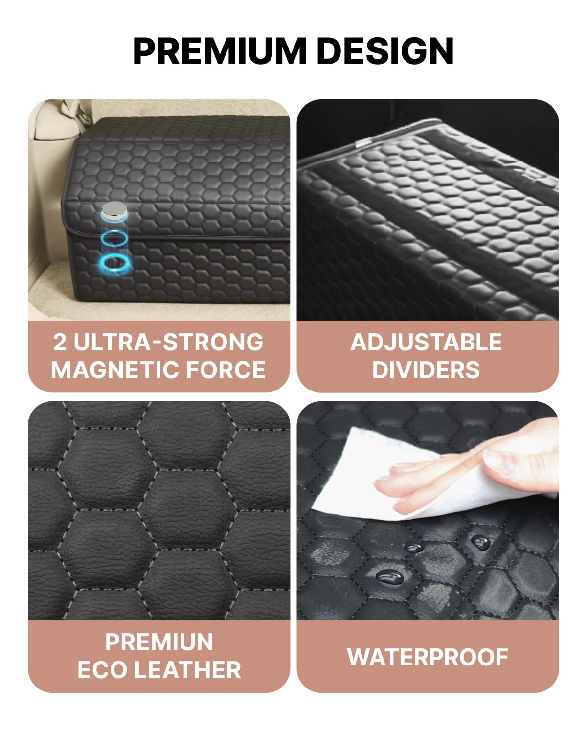 Owleys Cargo Organizer 17.7" - Compact Storage Totes With Lids For SUV, Sedan Or Truck - Durable Car Crate For Travel Essentials - Unique Gifts For Dad (Black 17.7)