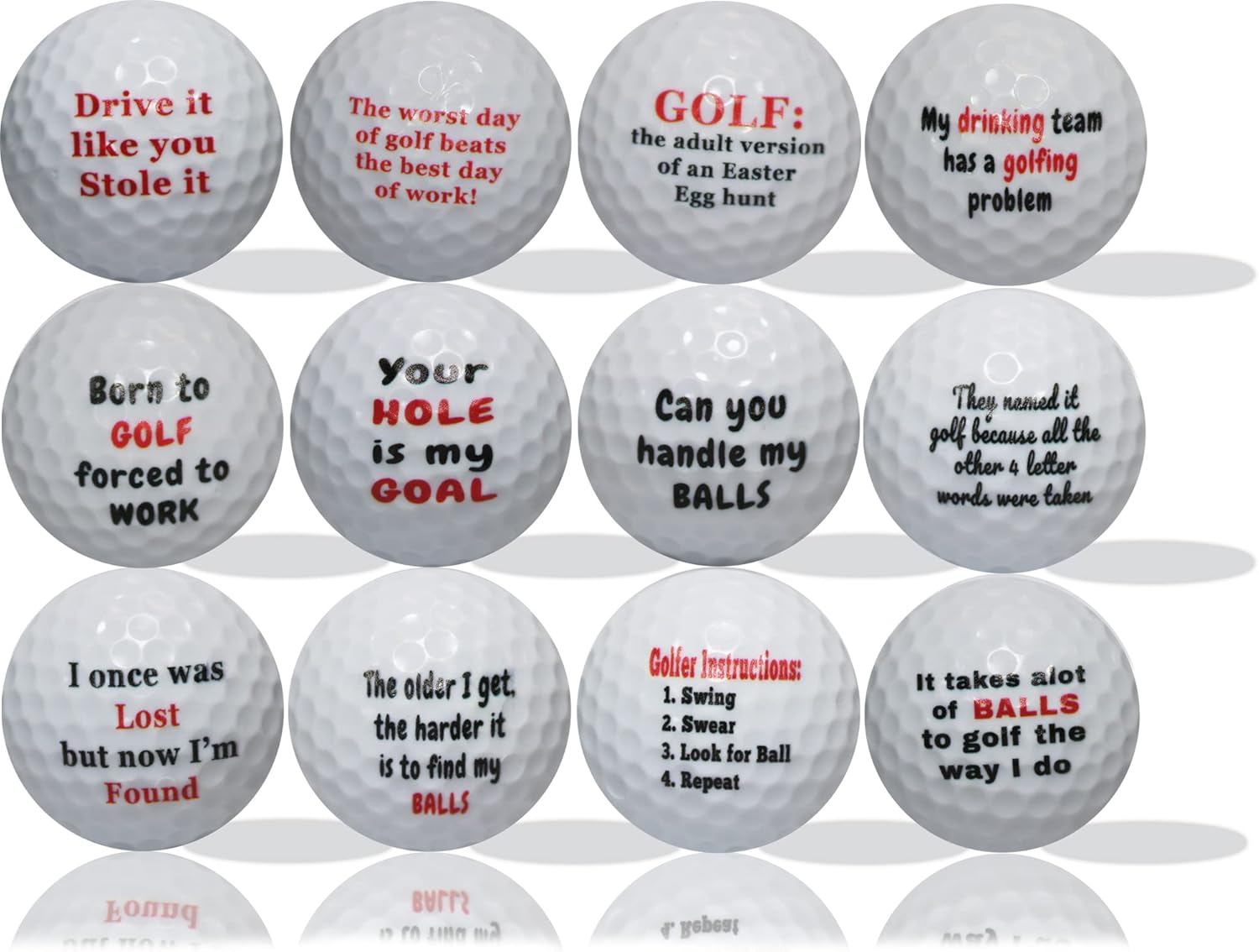 GBM Golf Humor Novelty Balls with Funny Sayings, Funny Golf Balls for Men & Women, Tournament Giveaways & Collectible Keepsake, 12 Pack