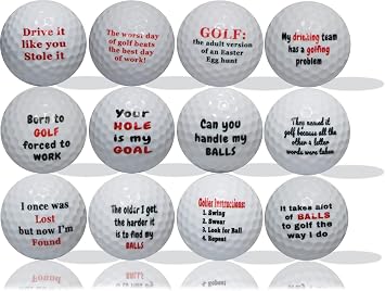 GBM Golf Humor Novelty Balls with Funny Sayings, Funny Golf Balls for Men & Women, Tournament Giveaways & Collectible Keepsake, 12 Pack