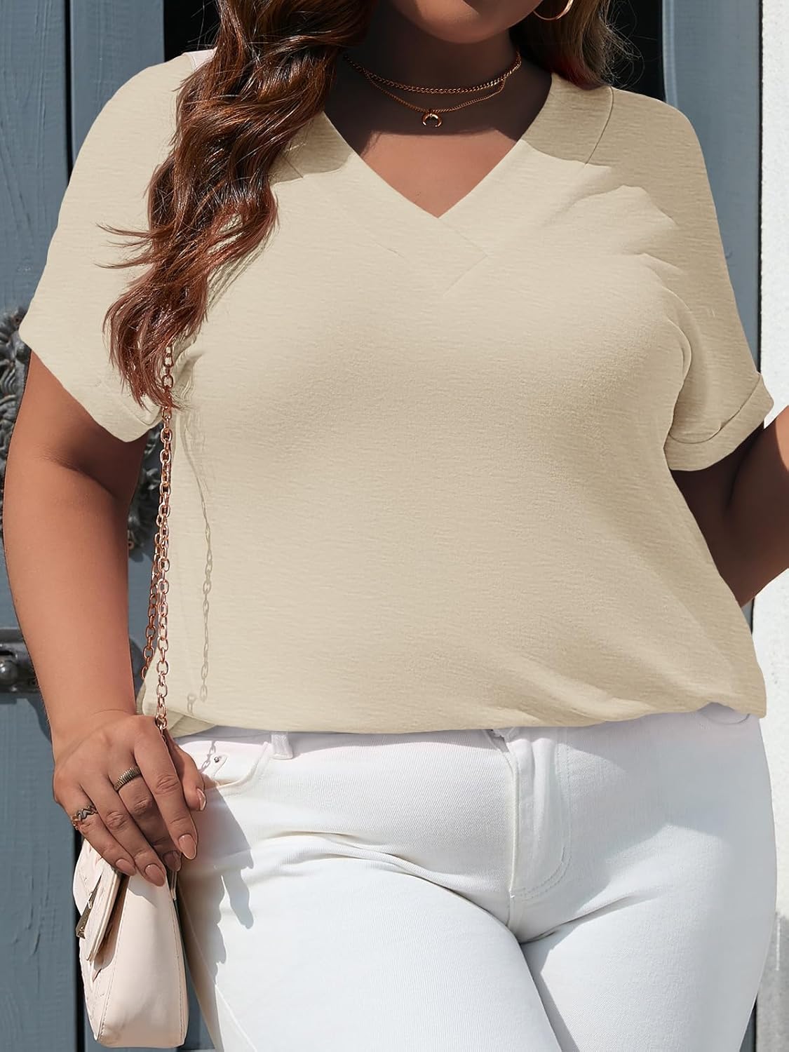 Beautife Womens Plus Size V Neck T Shirts Short Sleeve Summer Dressy Casual Tunic Tops Loose Fit Tees Blouse - Image 6