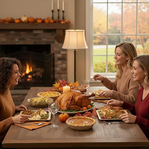 Miniatura 6 de 50 platos desechables de madera de Acción de Gracias de 7 x 7 pulgadas, platos desechables de madera con estampado de Gobble Til You Wobble, platos