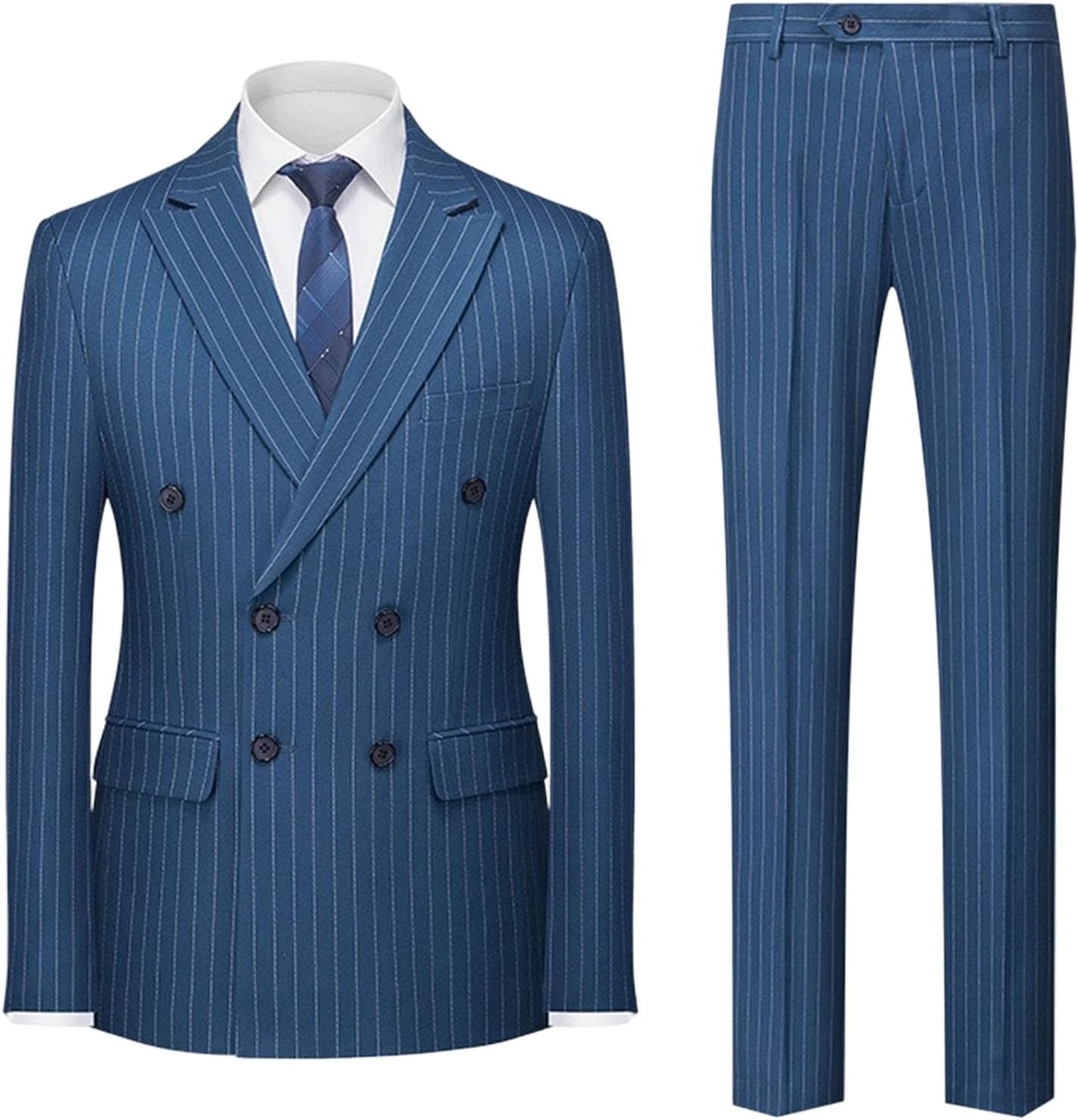Mens Slim Fit Suits 2 Piece Double Breasted Tuxedo Suit Jacket Vest Pants Set for Wedding Prom