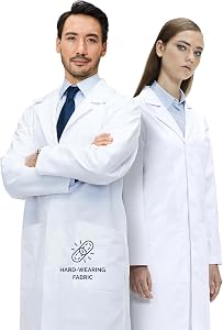 100% Cotton Lab Coat for Men and Women, Relaxed Fit, 3 Pockets Doctor Coat, White Medical Coat