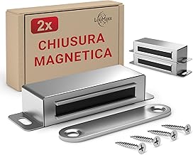 LouMaxx Strong Magnetic Door Lock - Holding Force 15 kg - Set of 2 Stainless Steel - Furniture Magnet - Magnetic Door Closing - Magnetic Door Latches, Firm Grip
