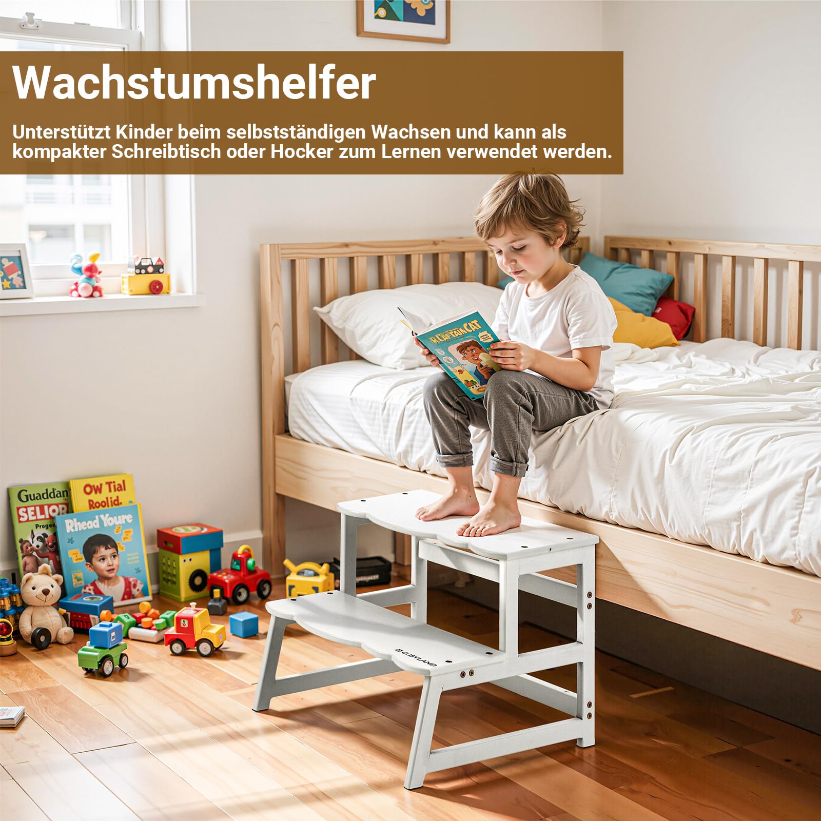 COSYLAND Lernturm ab 1 Jahr & 2 Jahre – Montessori Lernturm für Kinder – Sicherer Learning Tower & Toddler Tower mit Griffen, Anti-Rutsch & Kippschutz – Lernstuhl Kinder ab 1 Jahr, Weiß
