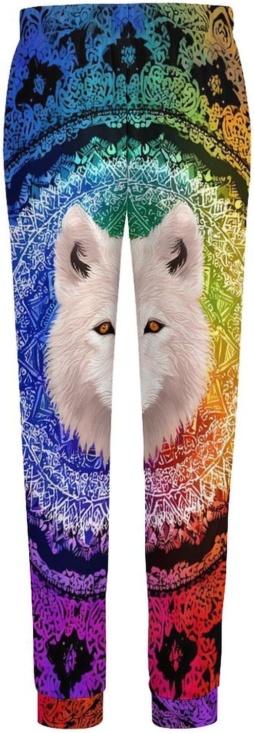 Wolf Mandala Lotusflower Mens Pajama Pants Soft Lounge Pants Pj Bottoms with Pockets