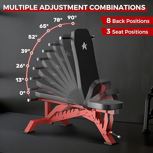 Miniatura 3 de Banco de Pesas, Banco de Entrenamiento Ajustable para Gimnasio en Casa Entrenamiento de Cuerpo Completo, Capacidad de Peso de 1300 LBS Press de Rojo