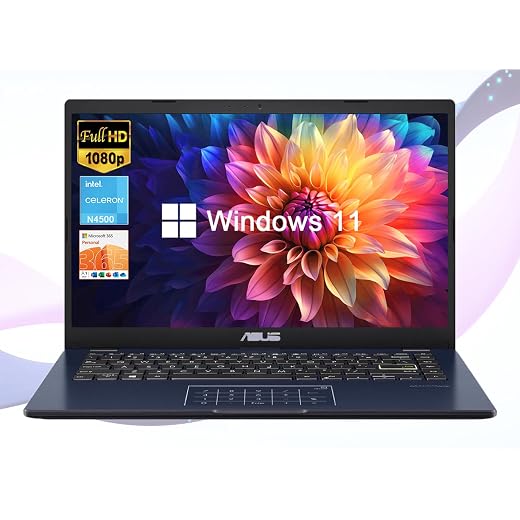 ASUS 14" Laptop for Business & Student, 14" FHD Display, Intel Celeron N4500, 4GB Memory, 64GB eMMC, NumberPad, Webcam, Wi-Fi, HDMI, Windows 11 (Renewed)