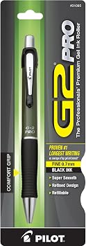 PILOT G2 Pro Refillable & Retractable Rolling Ball Gel Pen, Fine Point, Barrel Colors Vary, Black Ink, Single Pen (31095)