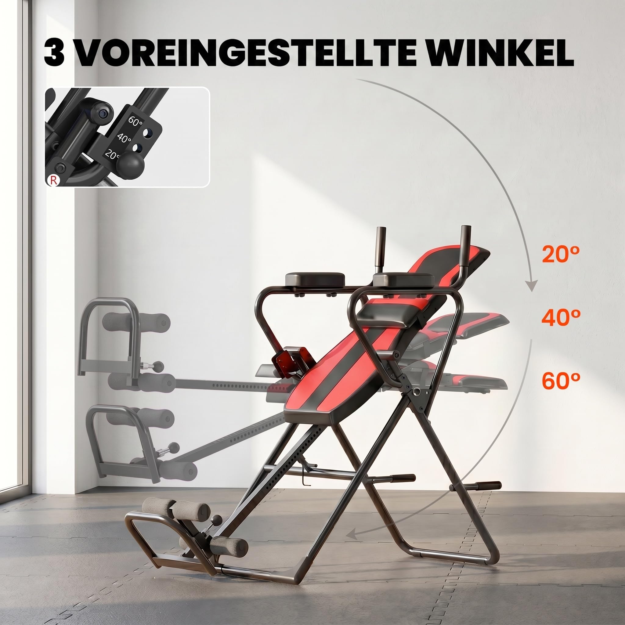 SPORTNOW 3-in-1 Inversionsbank Klappbar Inversionstisch mit 3 Inversionswinkel Liegestütz- & Klimmzugstangen Kopf- & Lendenstütze Schwerkrafttrainer Streckbank zur Entlastung der Wirbelsäule bis 120kg