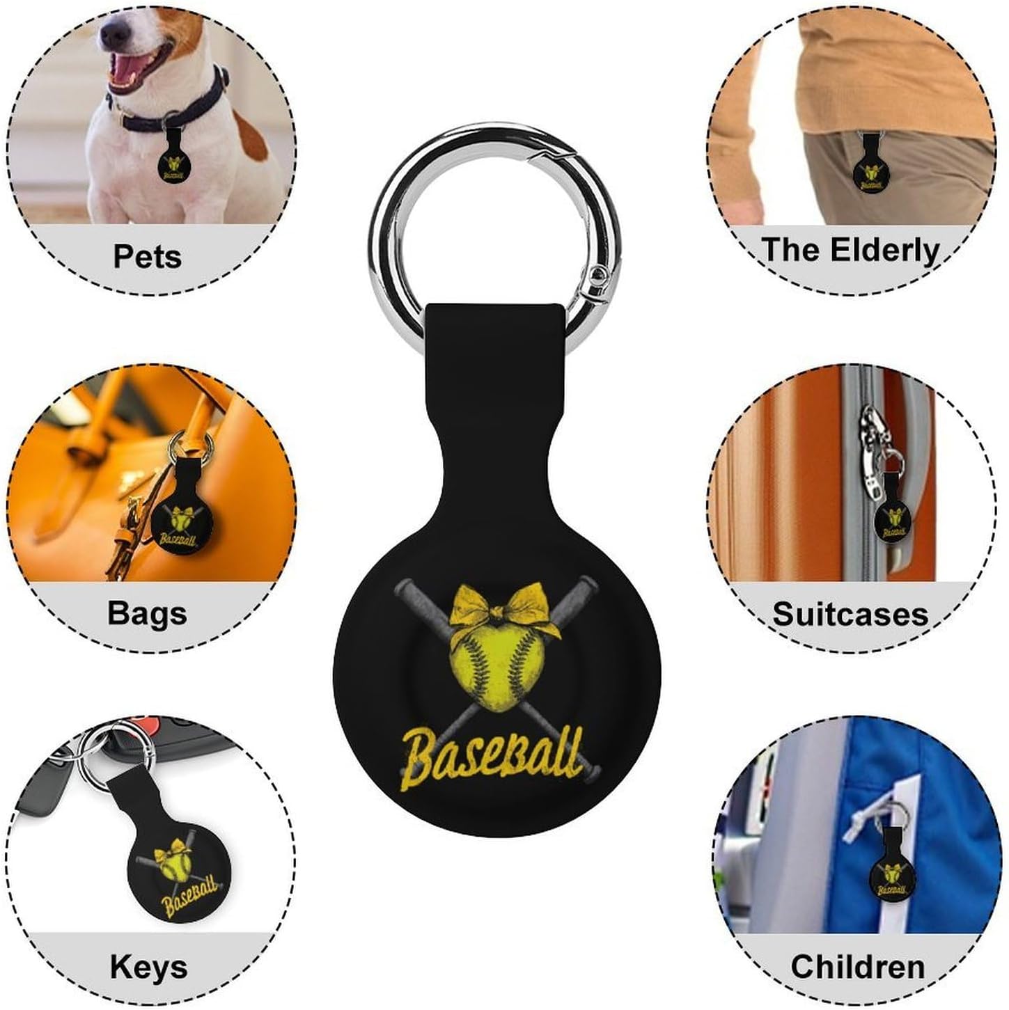 Funny Baseball Heart Protective Case Silicone Cover Key Finder with Keychain Compatible with AirTag image 3