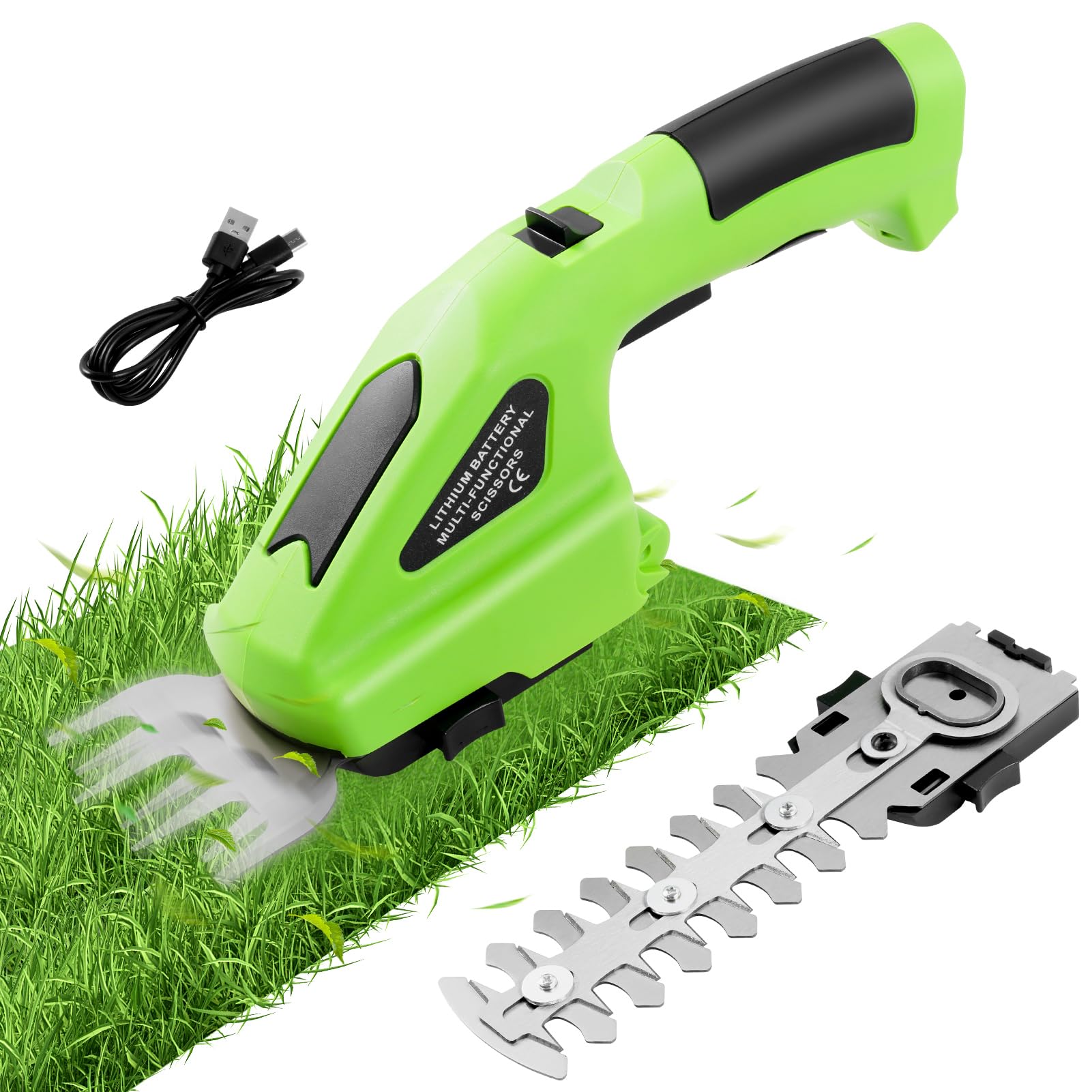 2-in-1 Cordless Grass Shear & Hedge Trimmer, 7.2V Electric Grass Trimmer Hedge Shears/Grass Cutter, Lightweight Handheld Garden Edging & Shrub Cutter with 2 Interchangeable Blades for Precise Trimming