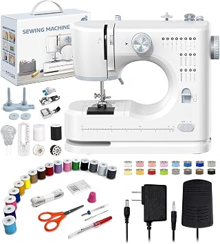 Sewing Machine for Beginners, 16 Built-In Stitches, Small Sewing Machine with Accessory Kit, 2-Speed, Foot Pedal, Storage Drawer, Portable Tabletop Full-Feature Design for Home DIY Off-White