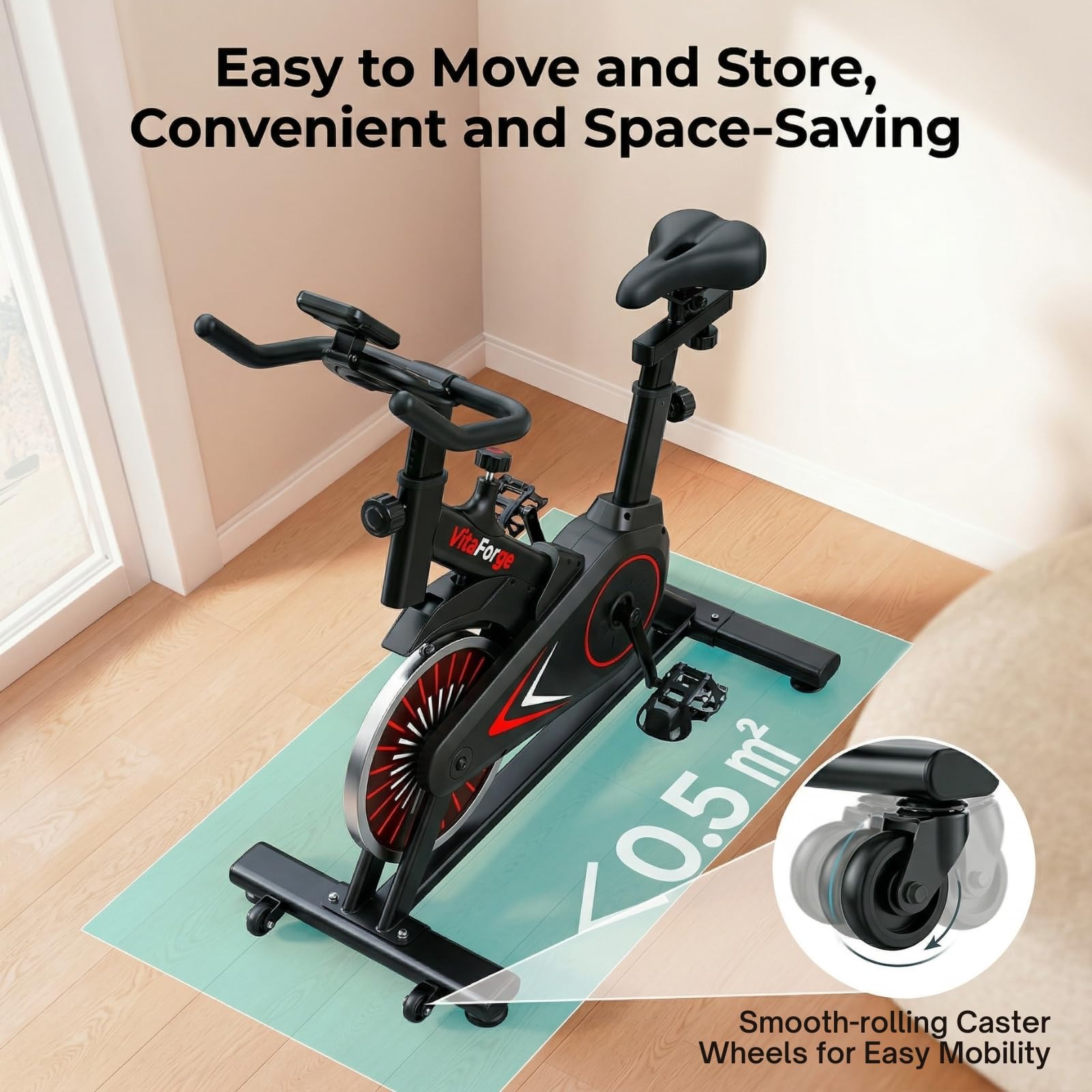 Vélo d'appartement magnétique silencieux réglable, Entraînement cardio compact Noir/Rouge