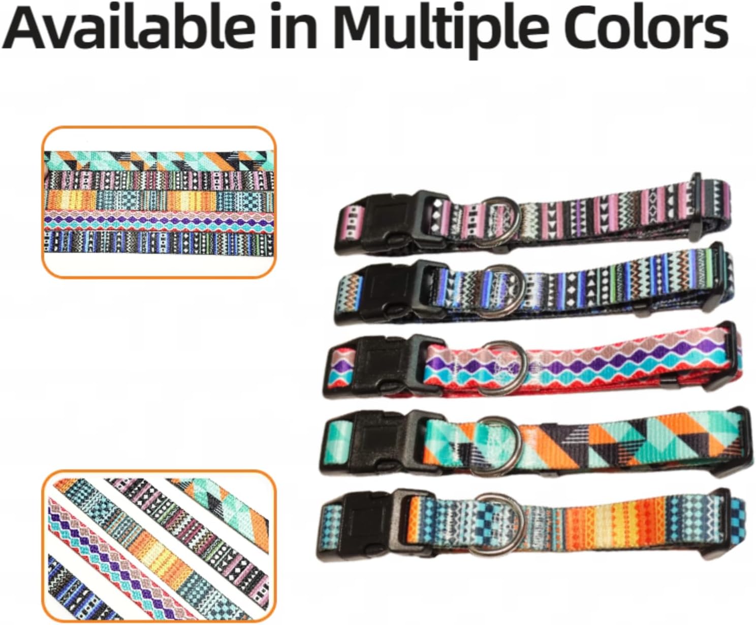 Dog Collar Geometric Design Patterns, Nylon Soft Dog Collars with Adjustable Buckle, Durable Dog Collars for Large Medium Small Dogs, Size L Turquoise image 5