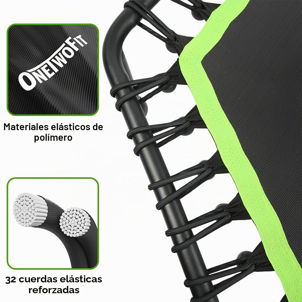 ONETWOFIT 107/114cm Trampolín de Rebote para Adultos, Mini trampolín silencioso para Ejercicio en Interiores al Aire Libre, trampolín de Fitness con Rebote Bungee Verde